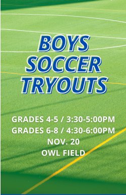 Boys Soccer Tryouts Gr. 4-5